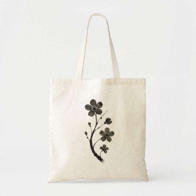 Plum Blossom Line Art - Sac fourre-tout botanique (Devant)