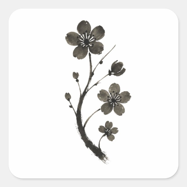 Plum Blossom Line Art - Sticker botanique minimal (Devant)