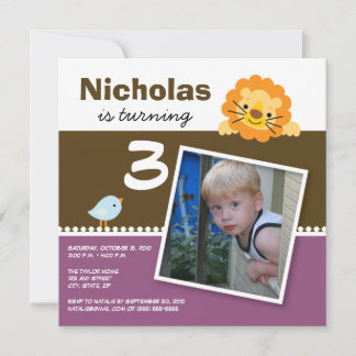 Plum Custom Lion & Birdie Anniversaire Invitation