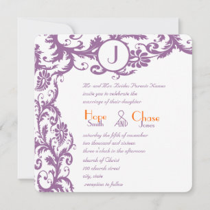 Plum Damas Orange Monogramme Faire-part de mariage