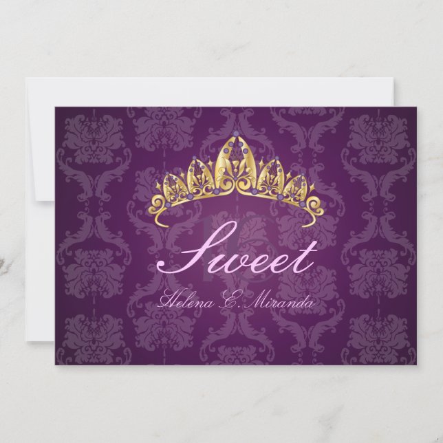 Plum Damask Sweet 16/ invitations tiara/améthyste (Devant)