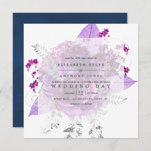 Plum et marine Aquarelle Faire-part de mariage flo