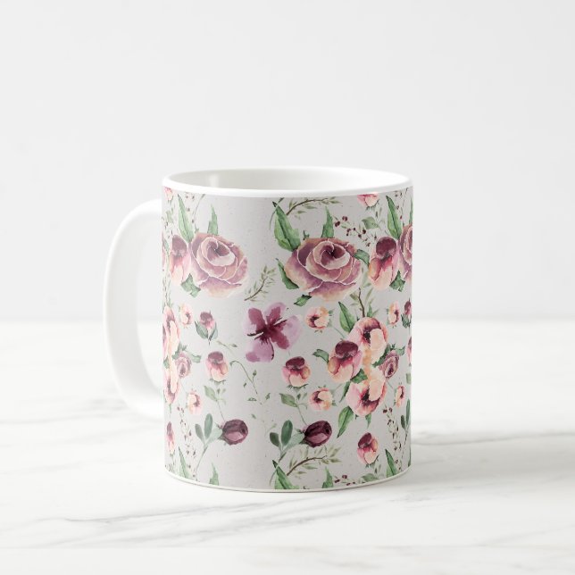 Plum et mauve Rose Contemporain Floral Coffee Mug (Devant gauche)