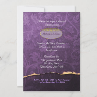 Plum et or Damask Répétition Dîner Invitation