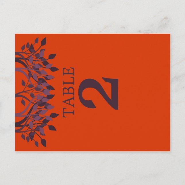 Plum et Orange Feuilles Numéro de tableau Cartes 2 (Devant)