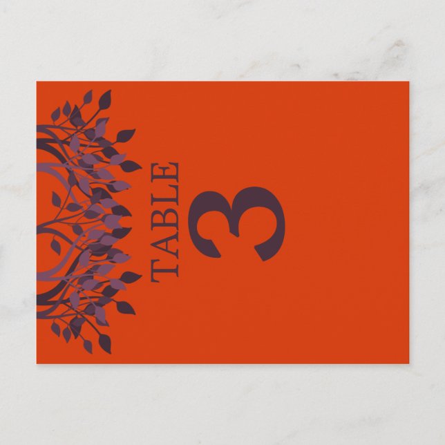 Plum et Orange Feuilles Numéro de tableau Cartes 3 (Devant)