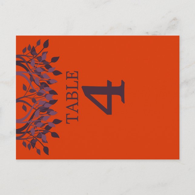 Plum et Orange Feuilles Numéro de tableau Cartes 4 (Devant)