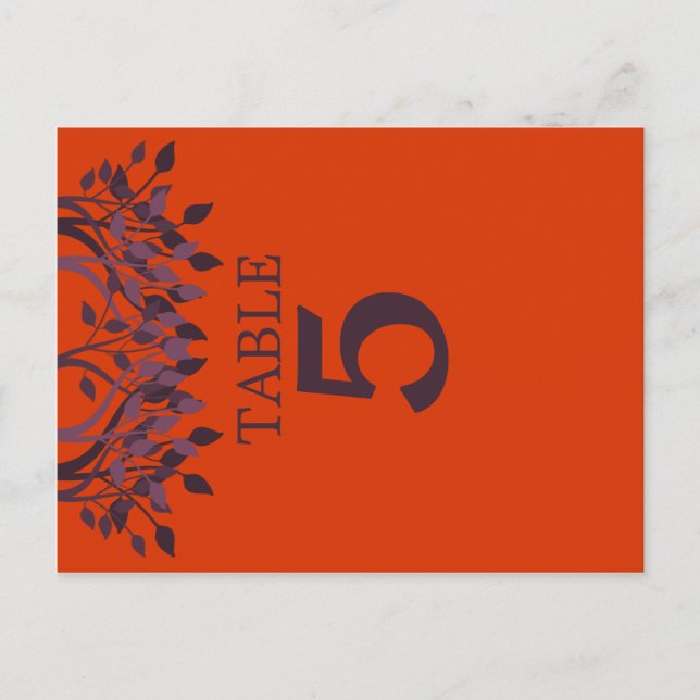 Plum et Orange Feuilles Numéro de tableau Cartes 5 (Devant)