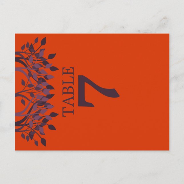 Plum et Orange Feuilles Numéro de tableau Cartes 7 (Devant)
