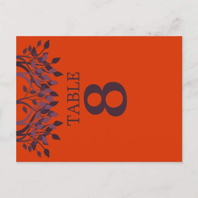 Plum et Orange Feuilles Numéro de tableau Cartes 8 (Devant)