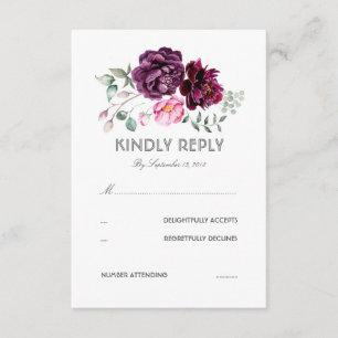 Plum Fleurs violettes Aquarelle Mariage RSVP Carte