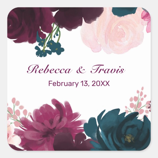 Plum Floral Blooms - Sticker Carré (Devant)