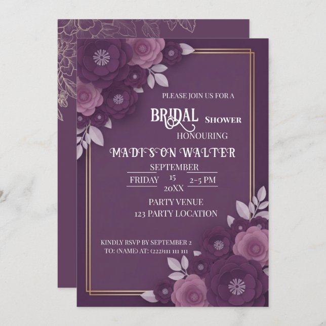 Plum Floral Dusty Rose Wedding Invitation (Devant / Derrière)