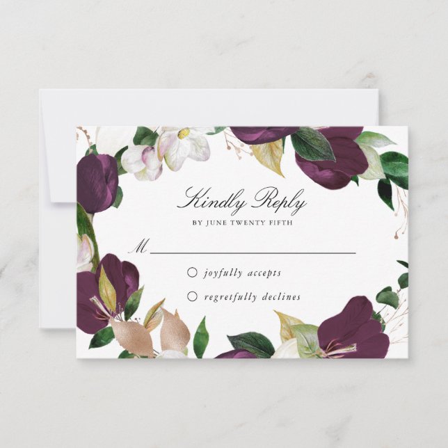 Plum floral foncé | Carte RSVP (Devant)