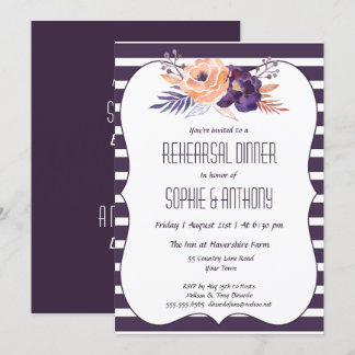 Plum Floral Mariage Dîner de répétition Invitation