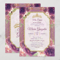 Plum Floral Rose Mis XV Anos Invitation