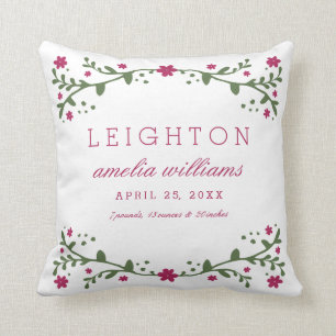 Plum Florals Baby Birth Information Coussin