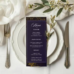 Plum & Gold Elegant Floral Mariage Menu