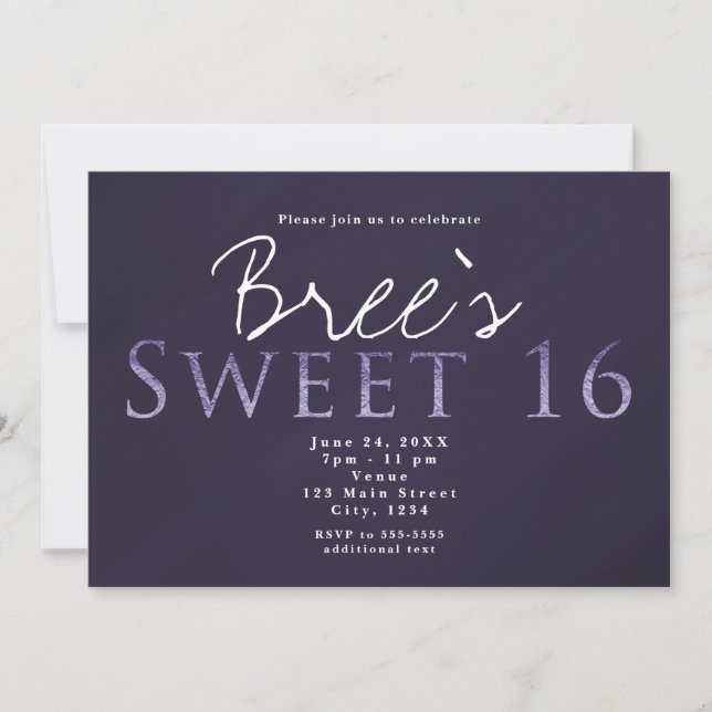 Plum gris fumé SWEET 16 Anniversaire Invitation de (Devant)
