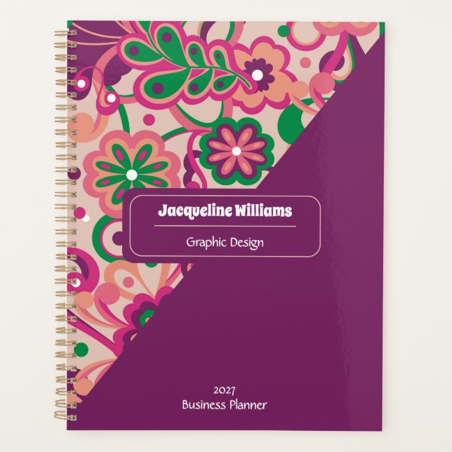 Plum Groovy Psychedelic 60s 70s Floral  (Devant)