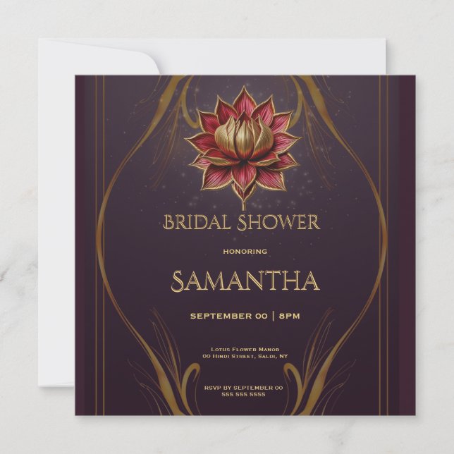 Plum Lotus Bridal Shower Invitation (Devant)