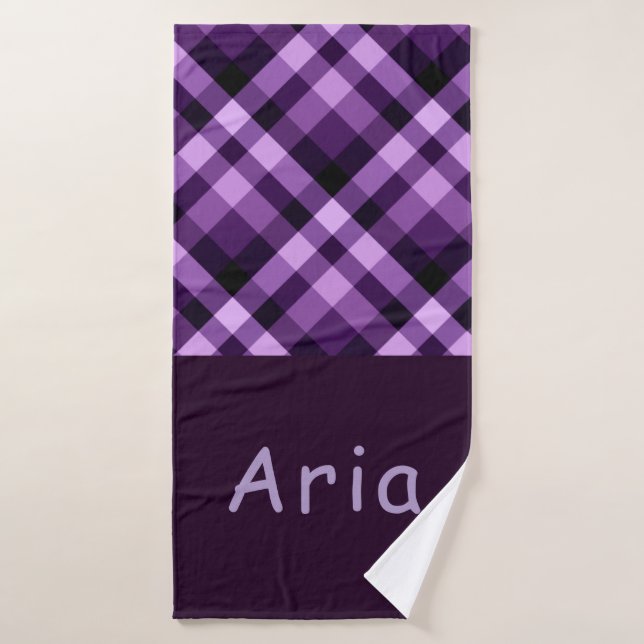 Plum moderne violet Plaid Monogram serviette de ba (Serviette de bain)