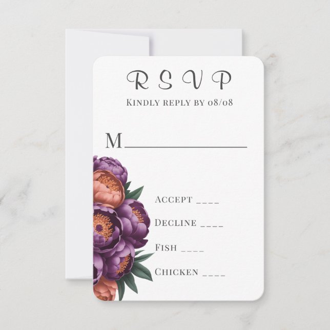 Plum & Orange Peony Peony Wedding Cartes RSVP (Devant)