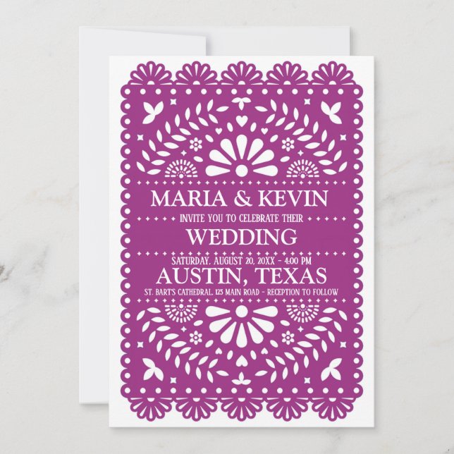 Plum Paisley Latino Faire-part de mariage (Devant)