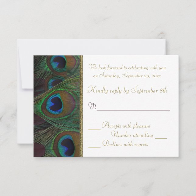 Plum, Plumes Peacock Or Carte RSVP (Devant)