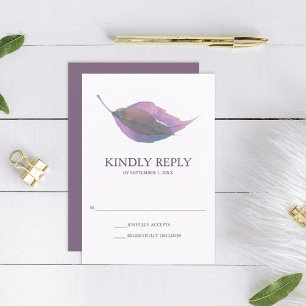 Plum Purple Aquarelle Automne Leaf Mariage RSVP