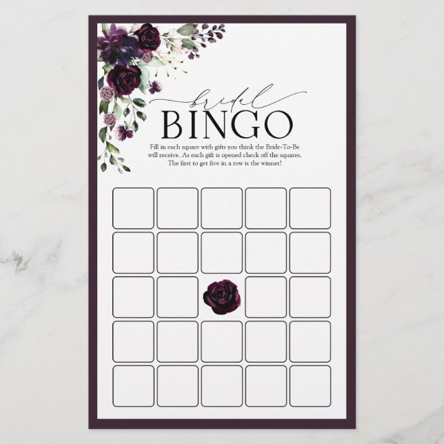 Plum Purple Aquarelle Bride Jeu de Bingo (Devant)