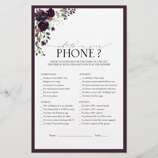 Plum Purple Aquarelle Florale Fête des mariées Jeu (Devant)