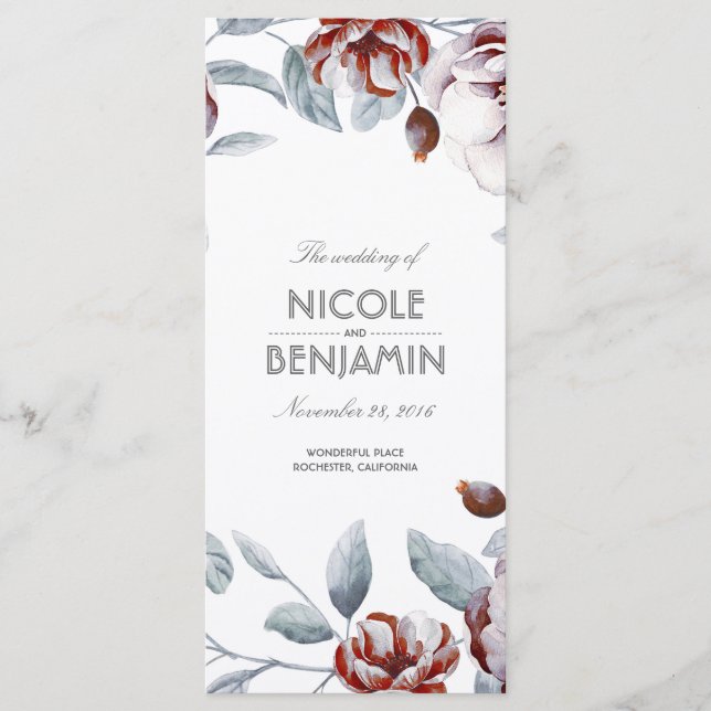 Plum Purple Boho Aquarelles Programmes floraux (Devant)