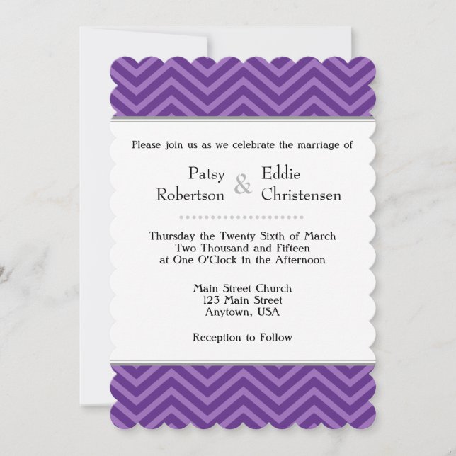 Plum Purple Chevron Invitations de mariage (Devant)