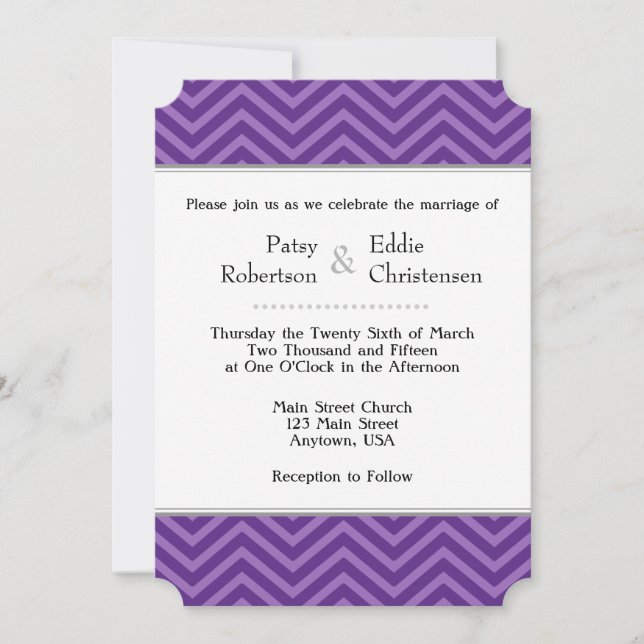 Plum Purple Chevron Invitations de mariage (Devant)