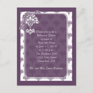 Plum Purple Damask Répétition Dîner Invitations