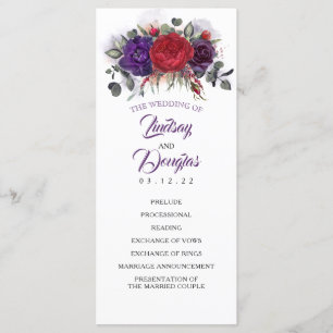 Plum Purple et Bourgogne Programmes de mariage flo