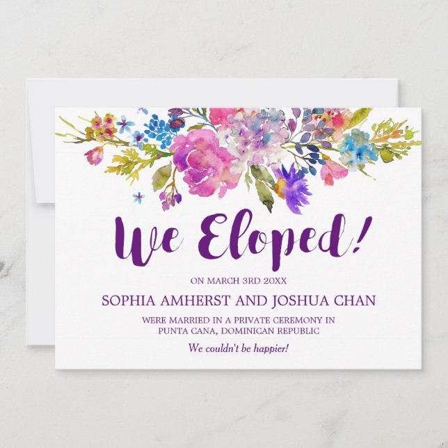 Plum Purple Garden Elopement Cartes Faire-part (Devant)