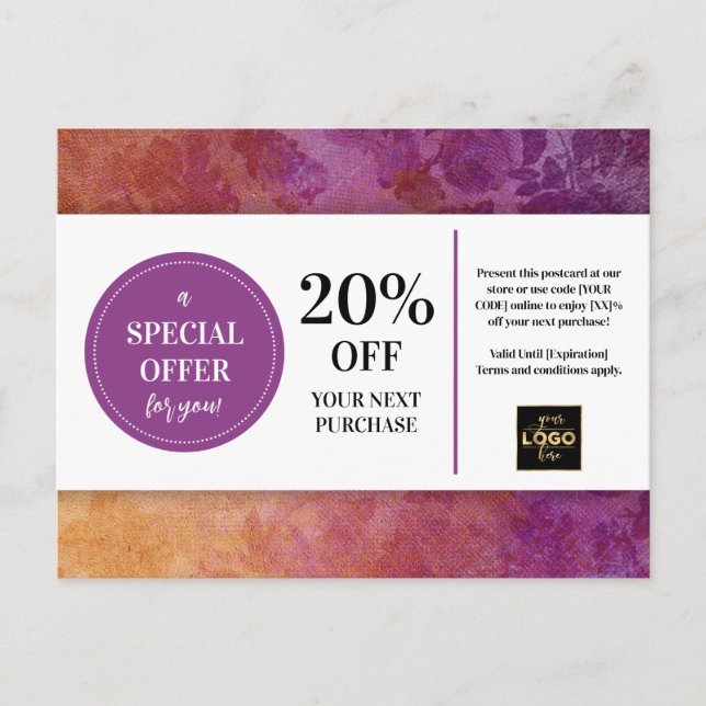 Plum Purple Gold Coupon personnalisé rabais Carte  (Devant)