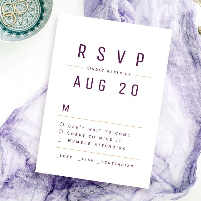 Plum Purple Moderne Chic Simple Typographie RSVP (Plum Purple Modern Chic Simple Typography RSVP)
