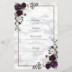 Plum Purple or Floral Aquarelle Marbre Mariage