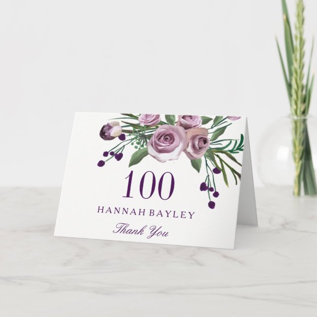 Plum Purple Rose Floral 100e anniversaire Merci (Devant)