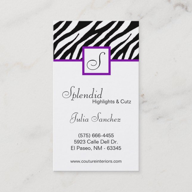 Plum Purple Zebra Imprimer Personnaliser le Carte  (Devant)