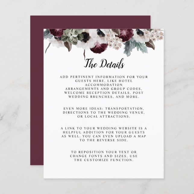 Plum Sage ivoire rose Floral budget détails mariag (Devant / Derrière)