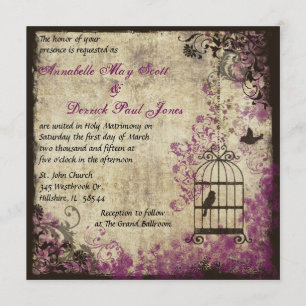 Plum Vintage Mariage Birdcage Invitation