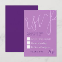 Plum violet calligraphie Script Mariage Carte RSVP