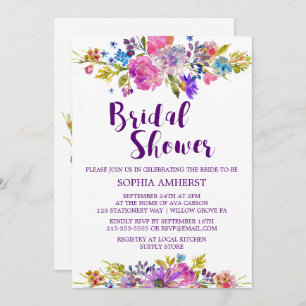 Plum violet Jardin nuptiale Douche Invitation Cart