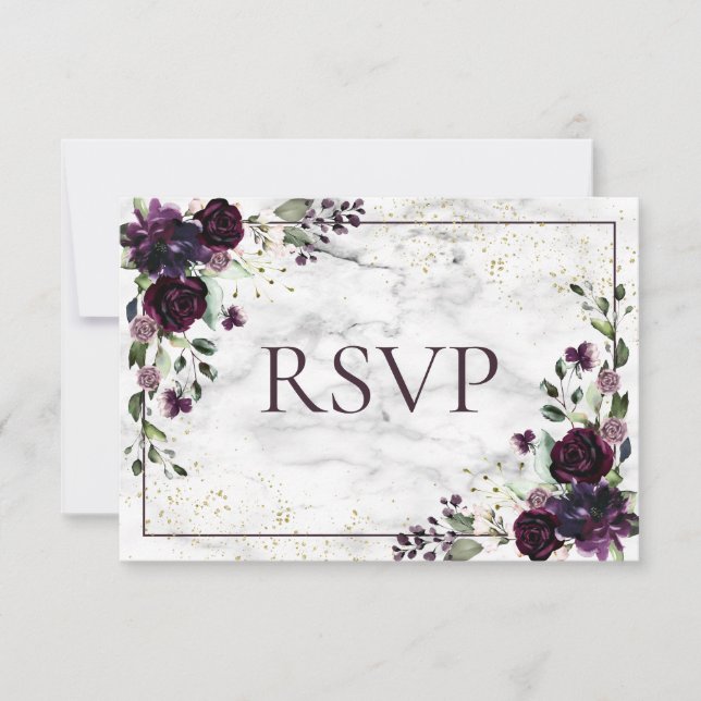 Plum violet Mariage de automne en marbre or RSVP (Devant)
