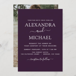 Plum violet Mariage Romantique Photo Invitation