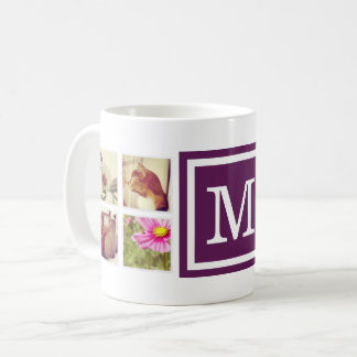 Plum violet Monogramme Instagram Photo Collage Mug